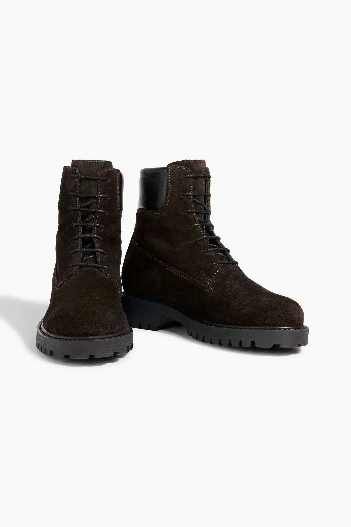 Toteme The Husky Leather-Trimmed Suede Combat Boots Dark Brown Women's
