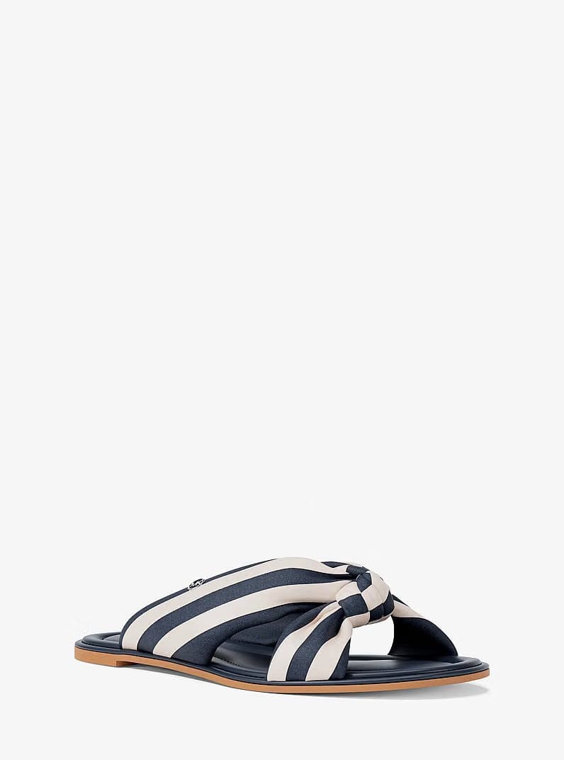 Michael Kors Elena Striped Linen Blend Slide Sandal