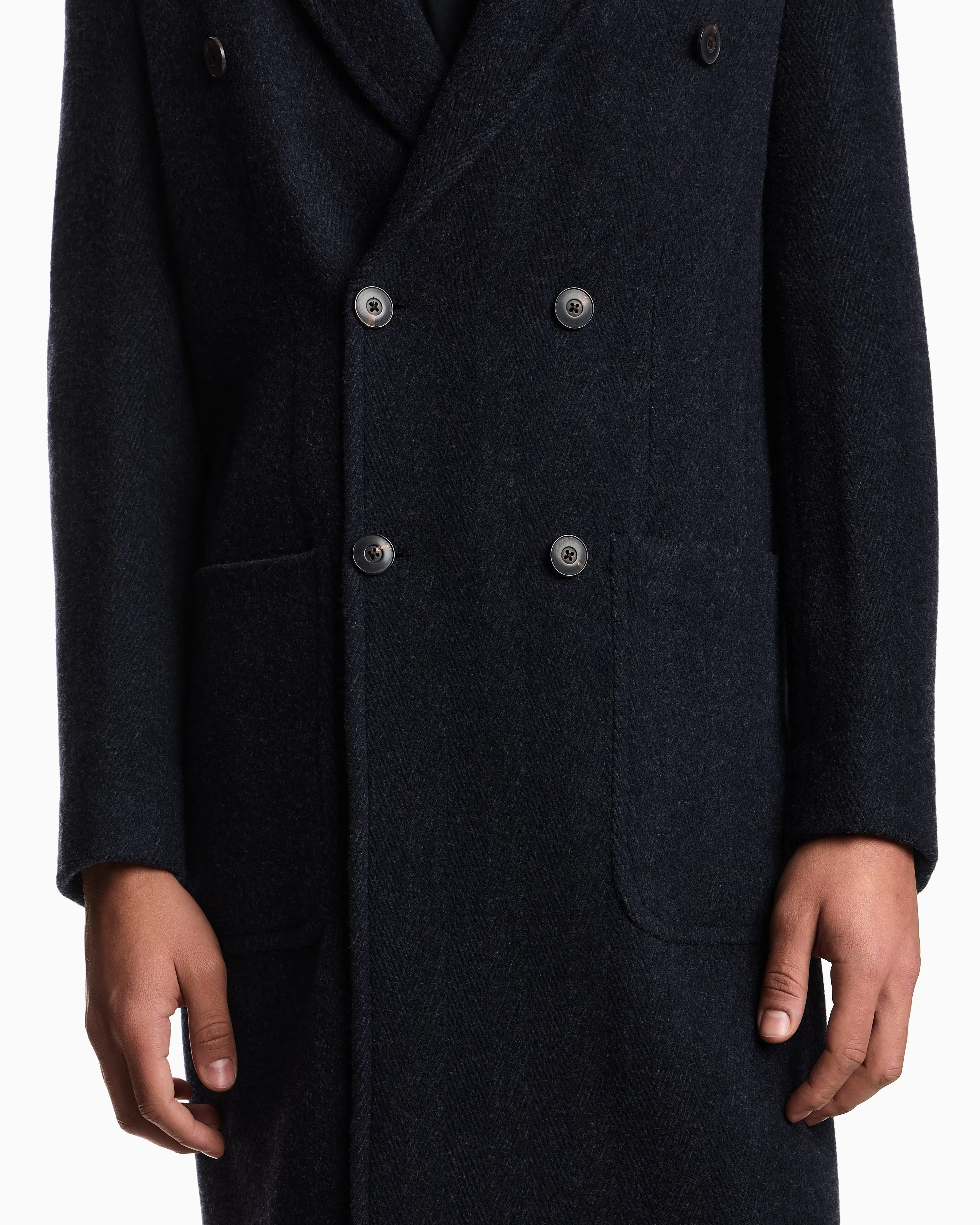 Emporio Armani Double-breasted chevron mélange wool coat