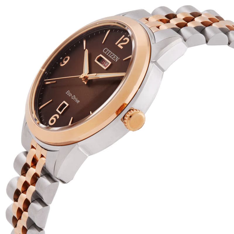 Citizen Rolan Eco-Drive Brown Dial Two-Tone Mens Watch