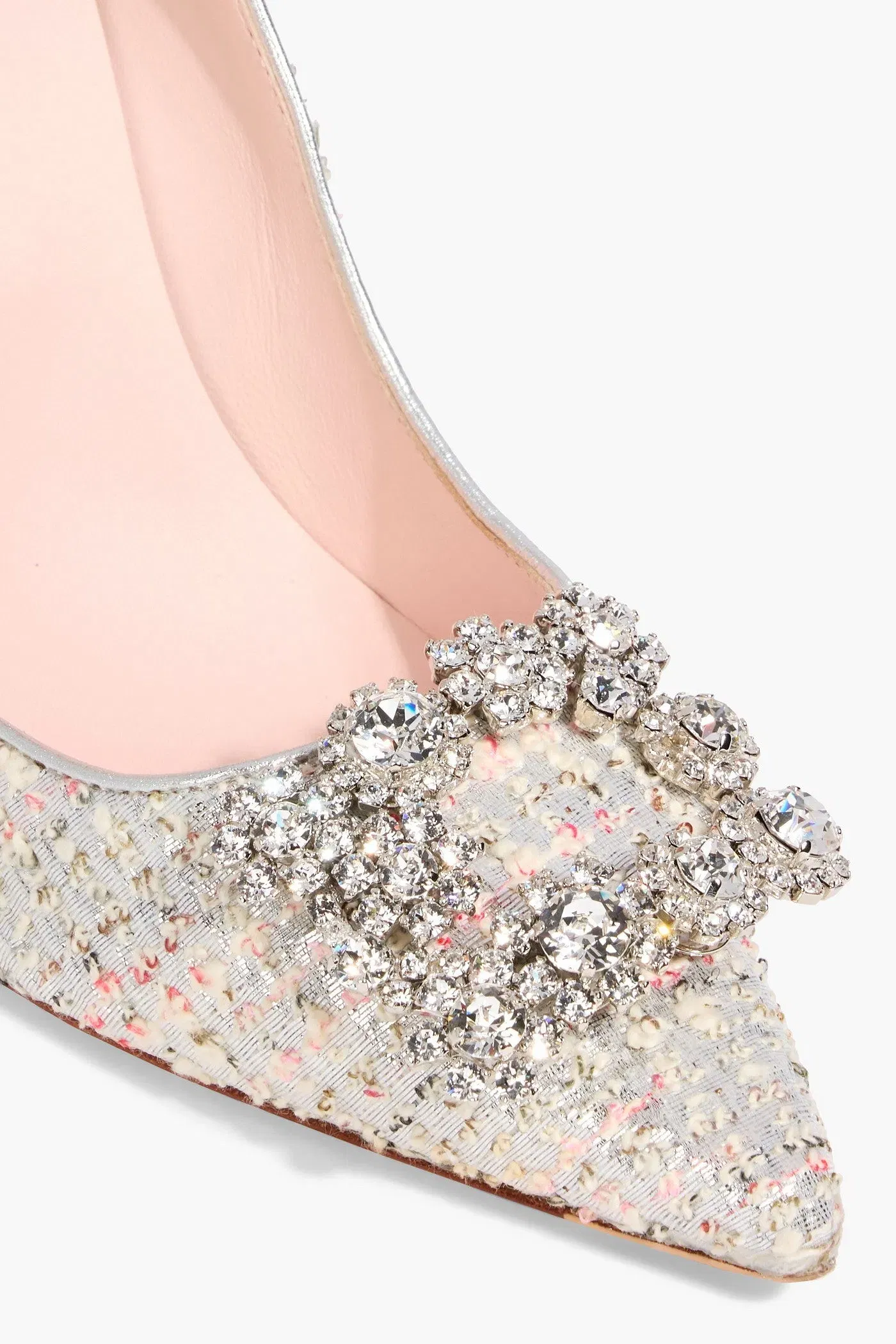 Roger Vivier Flower Strass Embellished Metallic Tweed Pumps Silver Women's