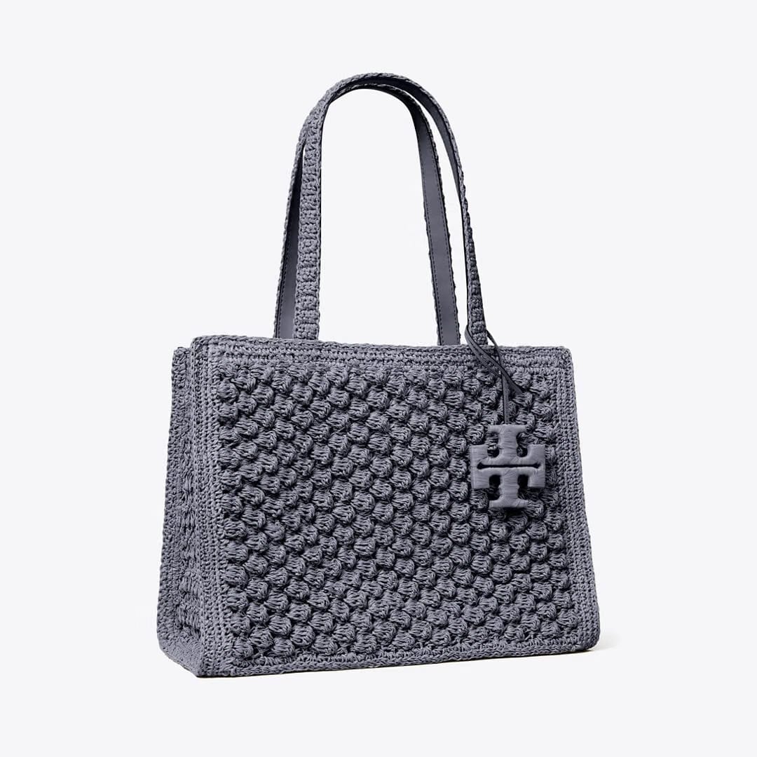 Tory Burch Small Ella Hand-Crocheted Popcorn Tote Gray