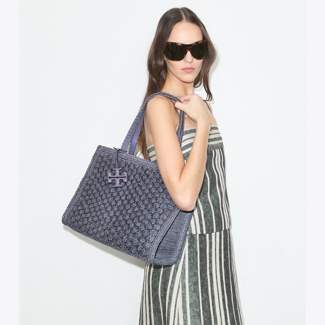 Tory Burch Small Ella Hand-Crocheted Popcorn Tote Gray