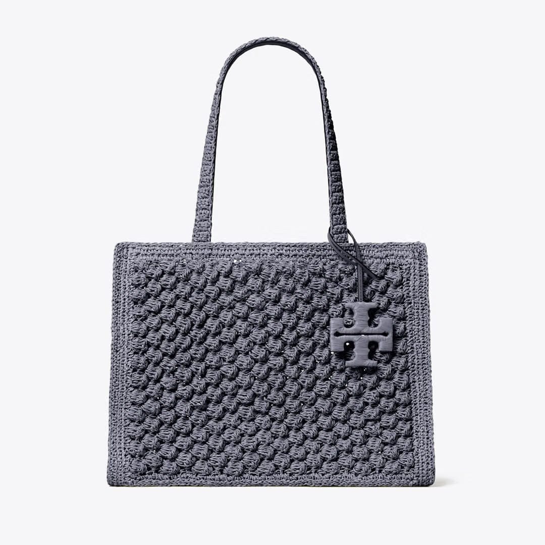 Tory Burch Small Ella Hand-Crocheted Popcorn Tote Gray