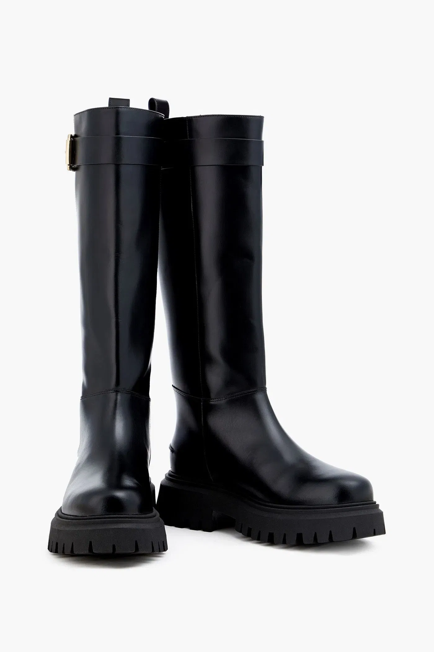 Maje Buckled Leather Knee Boots Black Women's