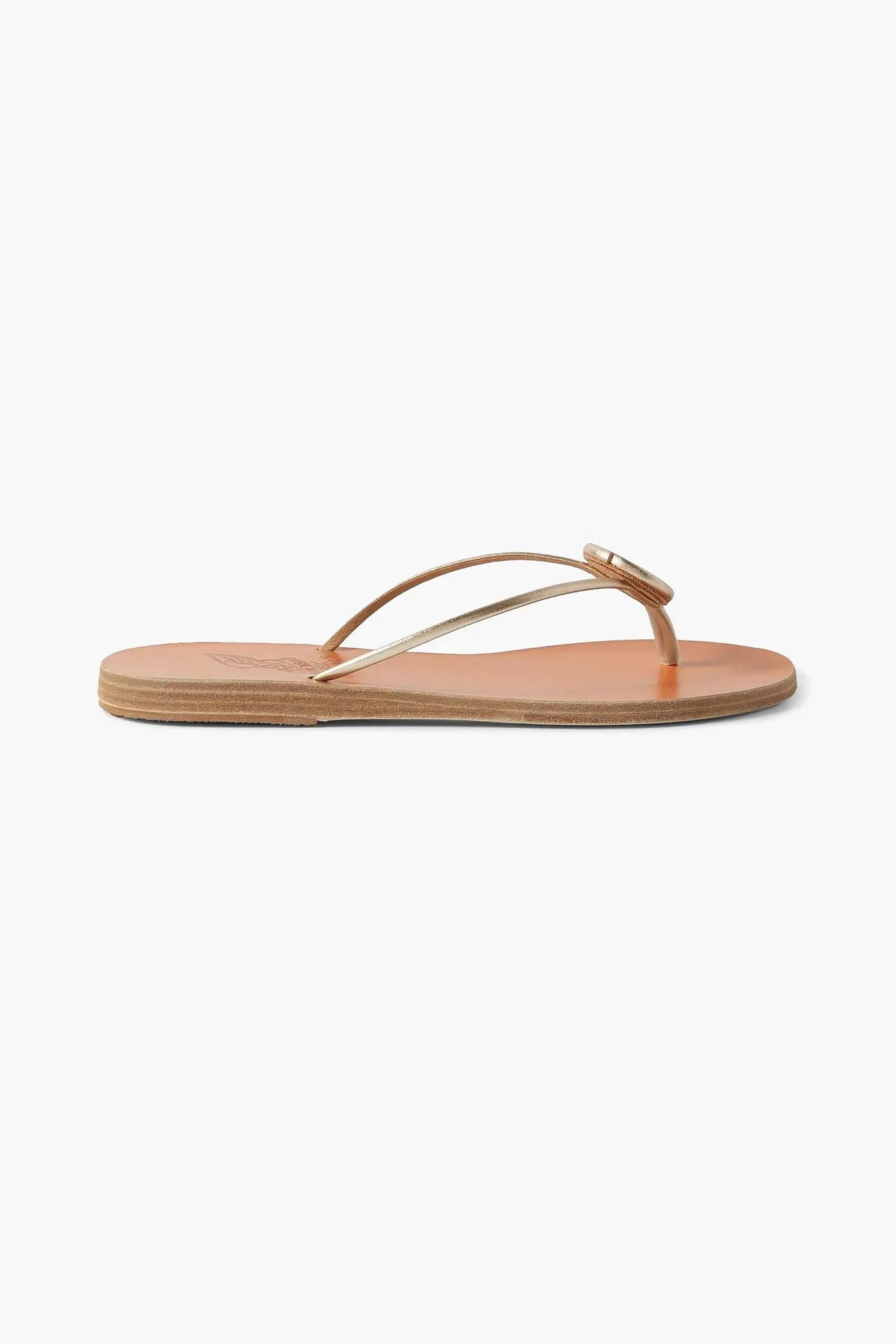 Ancient Greek Sandals Strovilos Metallic Leather Flip Flops Gold Women's