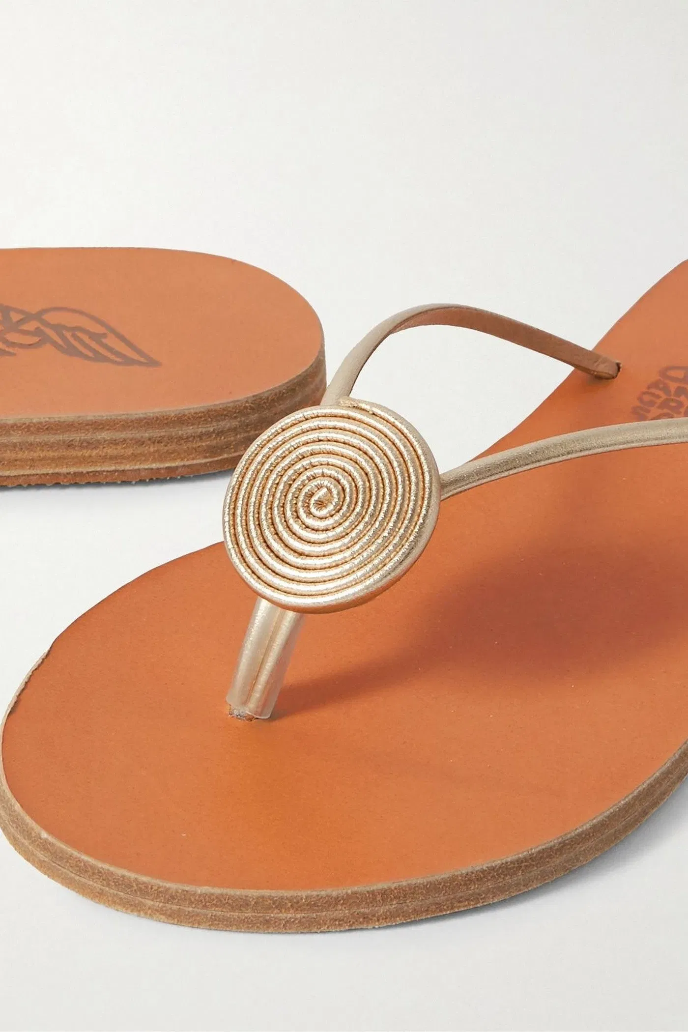 Ancient Greek Sandals Strovilos Metallic Leather Flip Flops Gold Women's