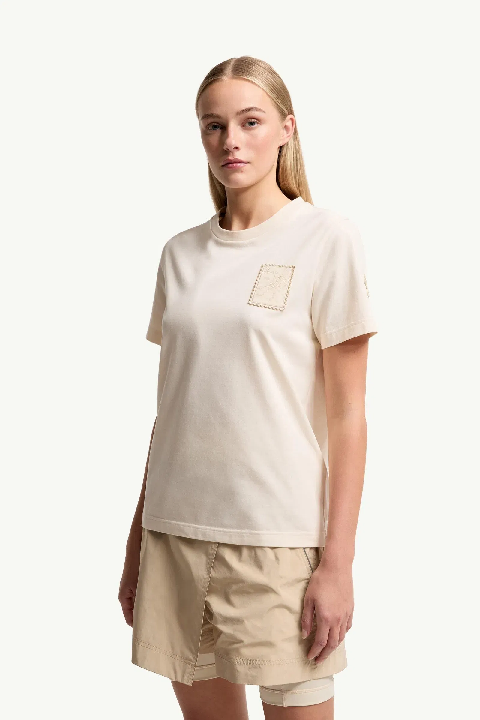 Moncler Botanical Patch Cotton Blend T-Shirt White Ivory White Ivory