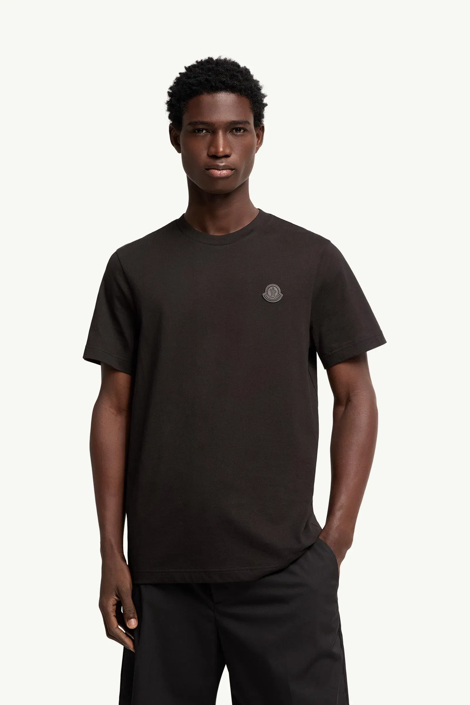 Moncler Double Leather Logo Cotton T-Shirt Black Black