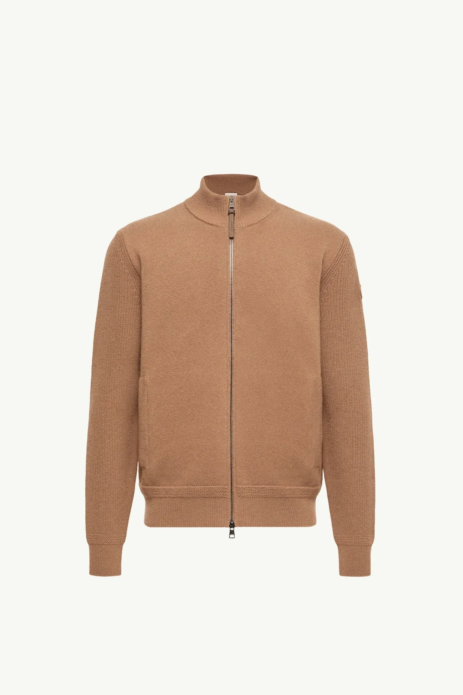 Moncler Wool & Cashmere Zip-Up Cardigan Light Brown Light Brown