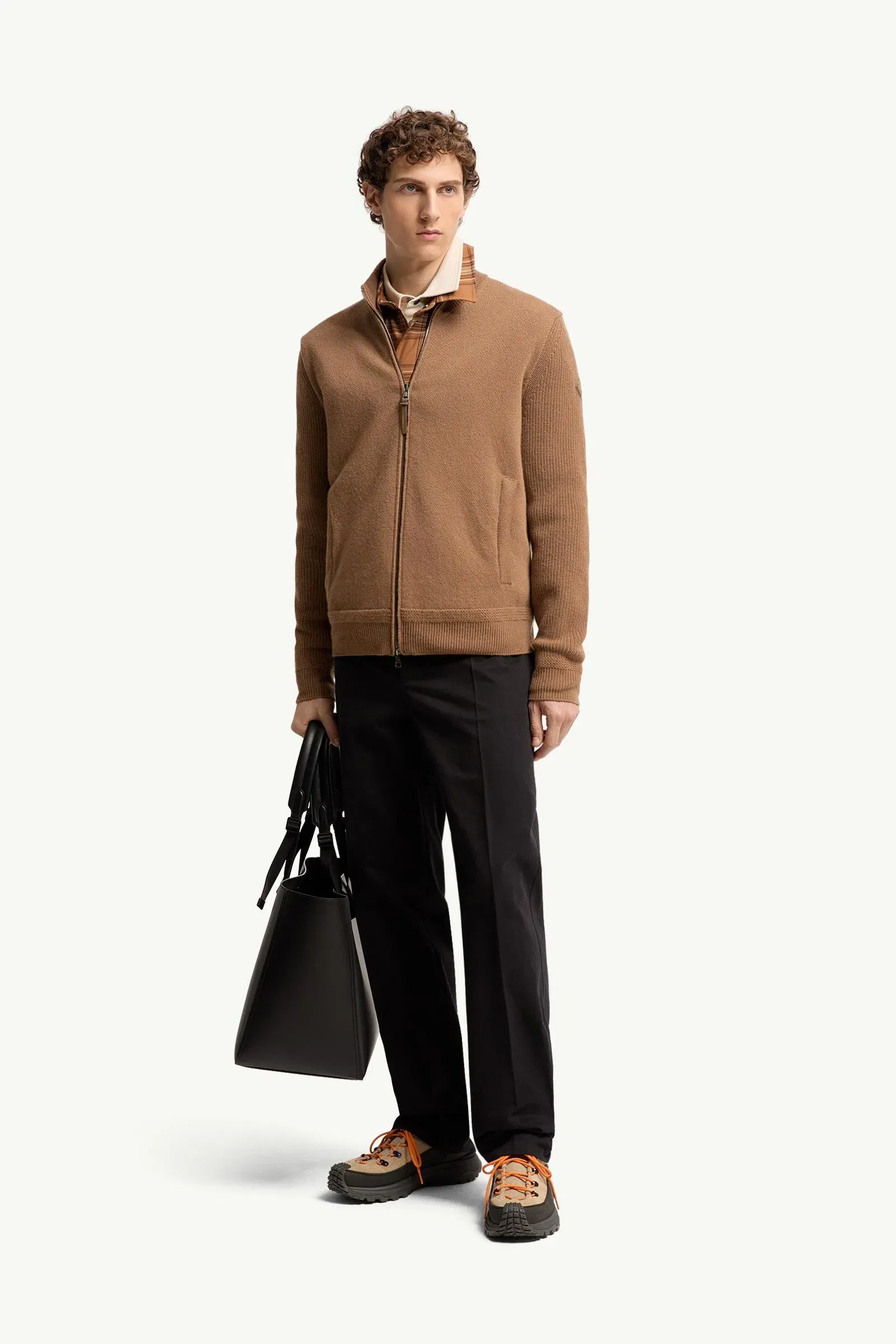 Moncler Wool & Cashmere Zip-Up Cardigan Light Brown Light Brown