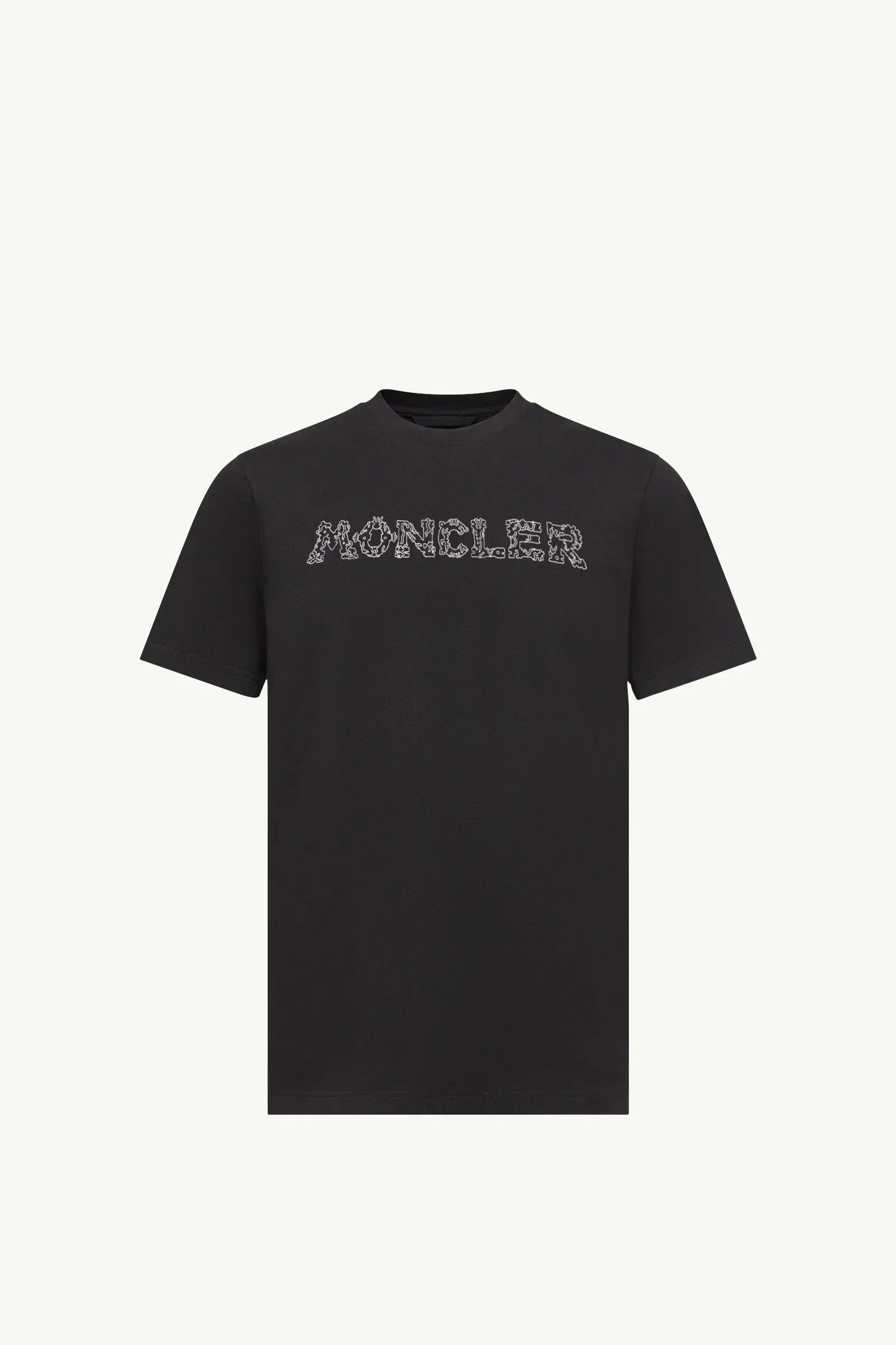 Moncler Space Embroidered Logo Cotton T-Shirt Black Black