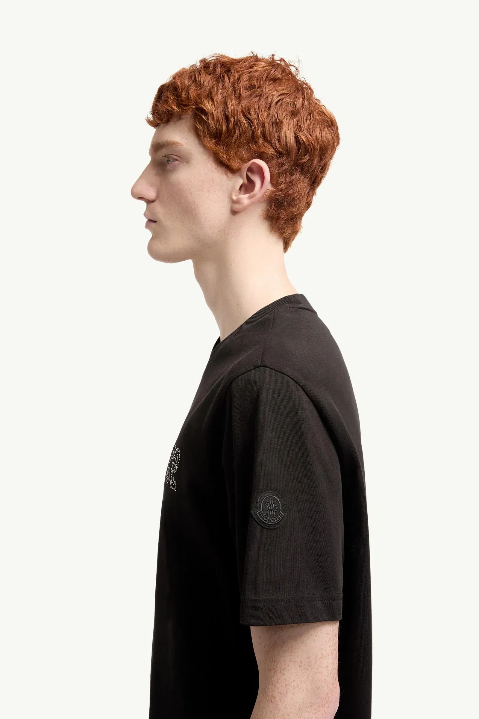 Moncler Space Embroidered Logo Cotton T-Shirt Black Black