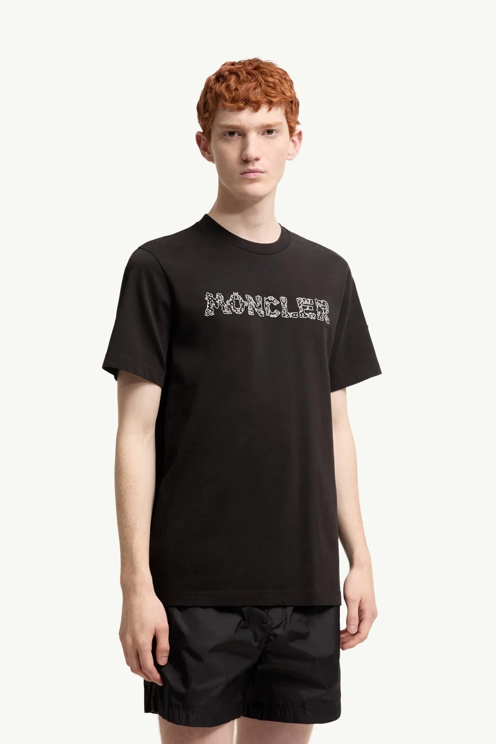 Moncler Space Embroidered Logo Cotton T-Shirt Black Black