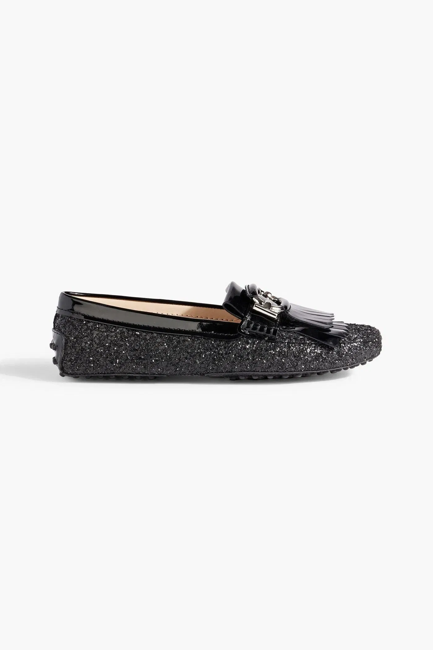 Tod's Gommino Glittered Patent-Leather Loafers Black Women's