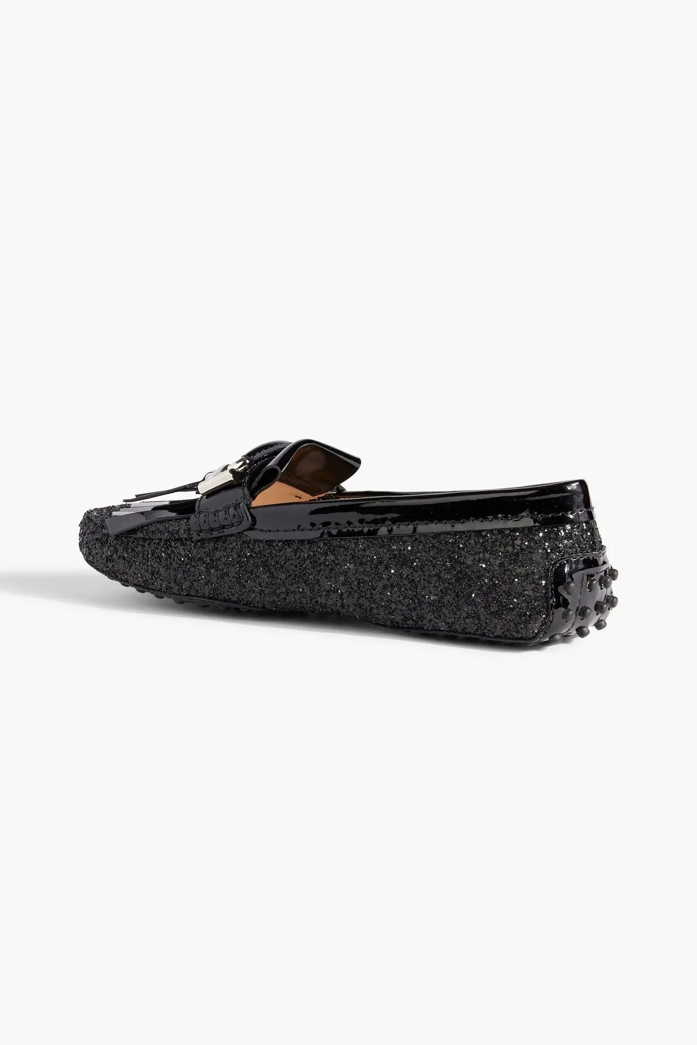 Tod's Gommino Glittered Patent-Leather Loafers Black Women's