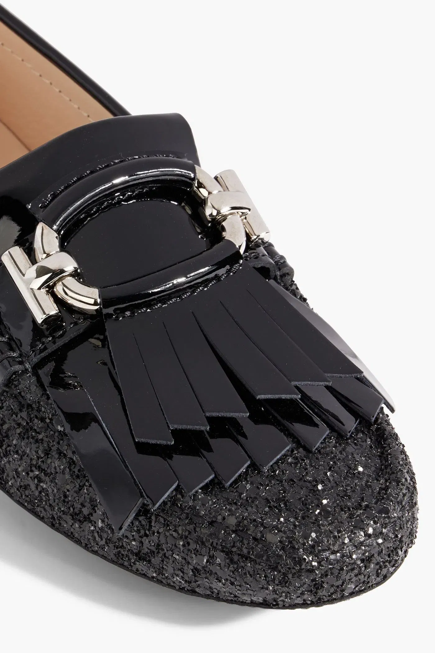 Tod's Gommino Glittered Patent-Leather Loafers Black Women's