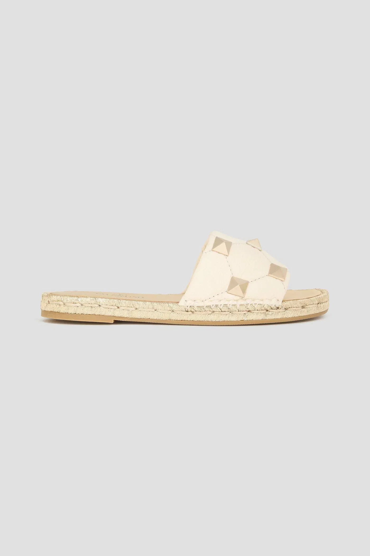 Valentino Garavani Roman Stud Quilted Pebbled-Leather Espadrille Slides Ivory Women's