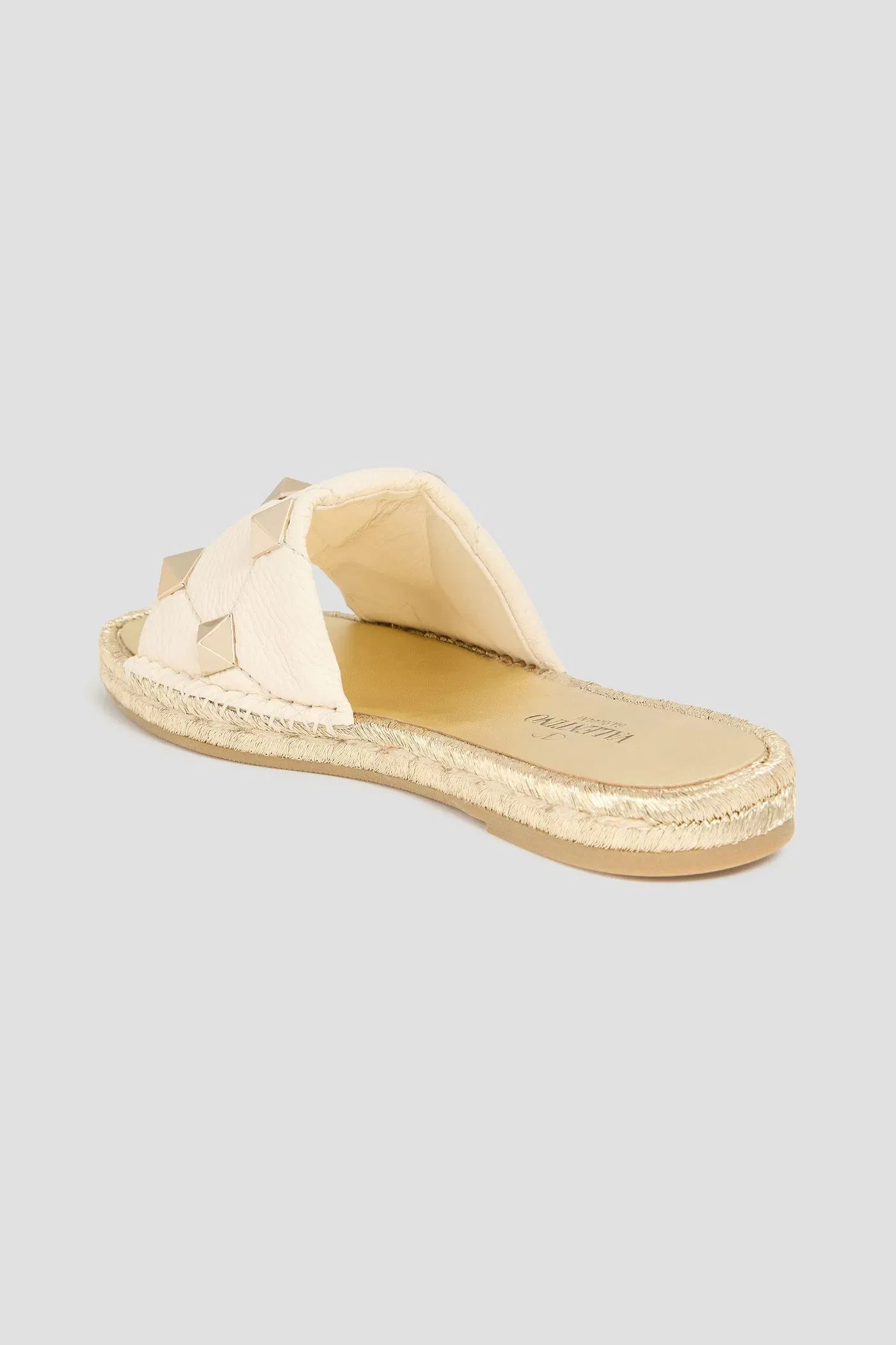Valentino Garavani Roman Stud Quilted Pebbled-Leather Espadrille Slides Ivory Women's
