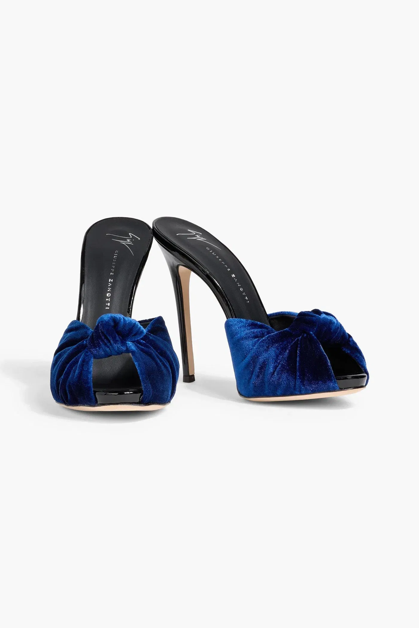 Giuseppe Zanotti Bridget 120 Knotted Velvet Mules Royal Blue Women's
