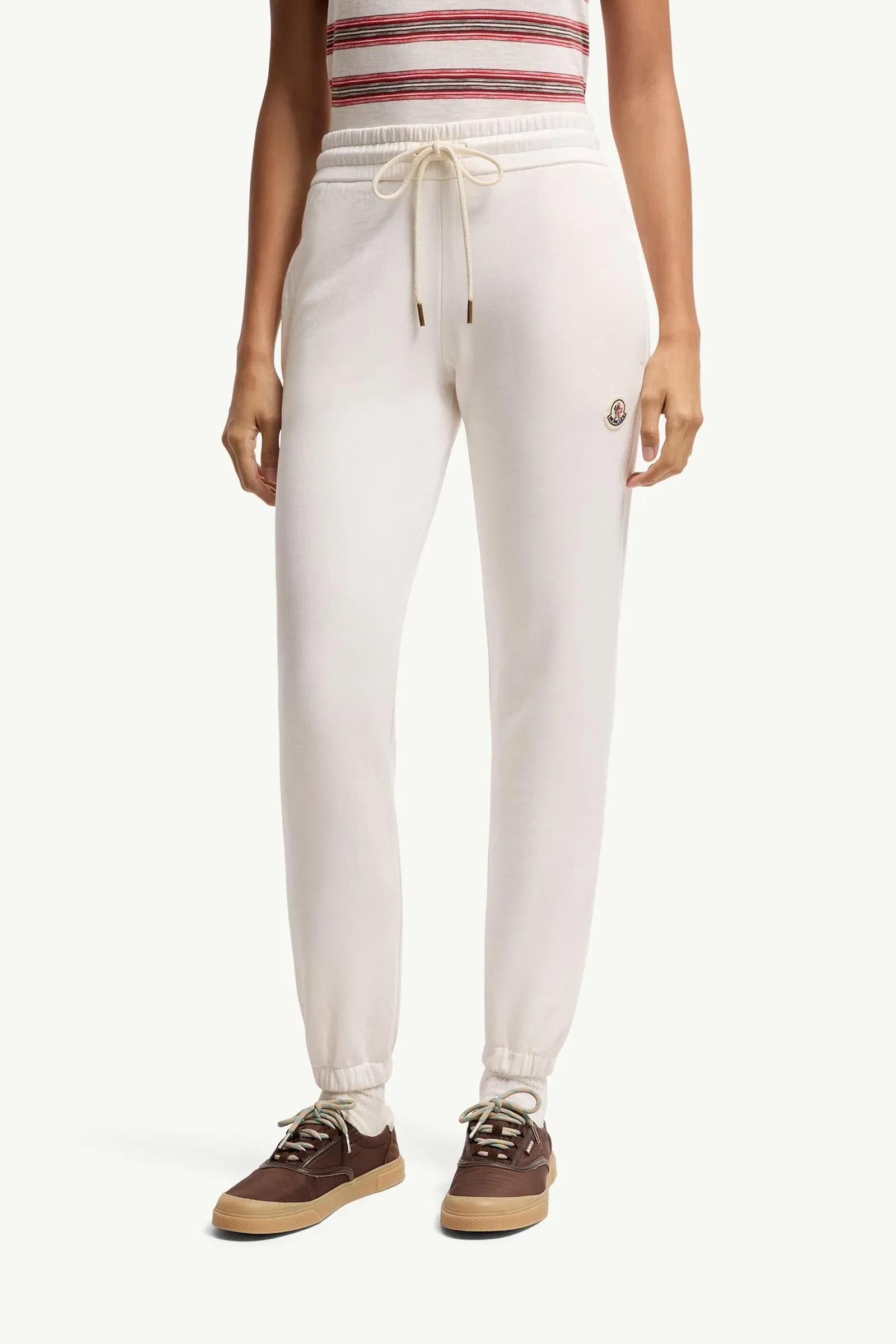 Moncler Logo Cotton Blend Fleece Sweatpants White White