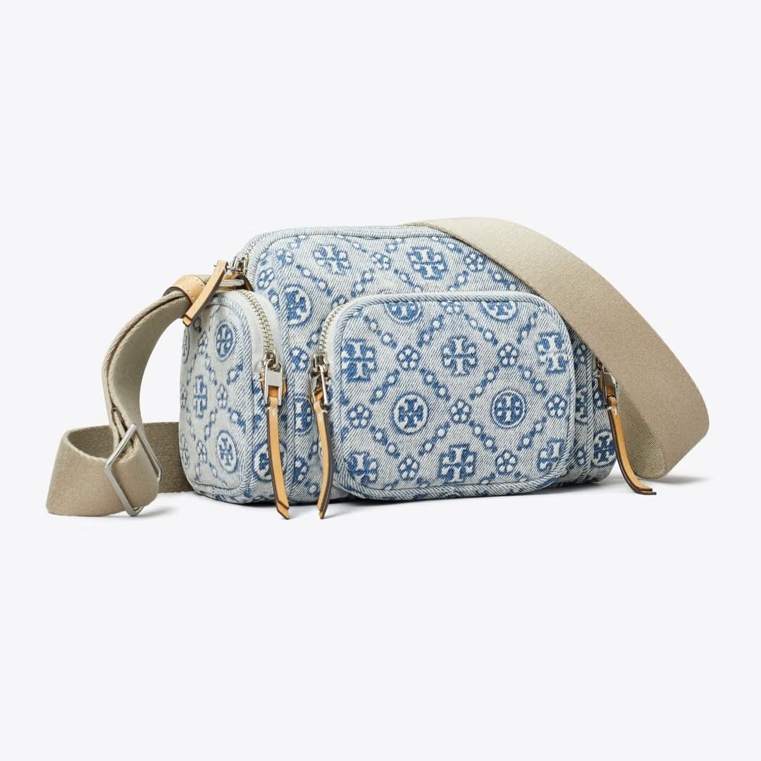 Tory Burch T Monogram Denim Pocket Crossbody Powder Blue