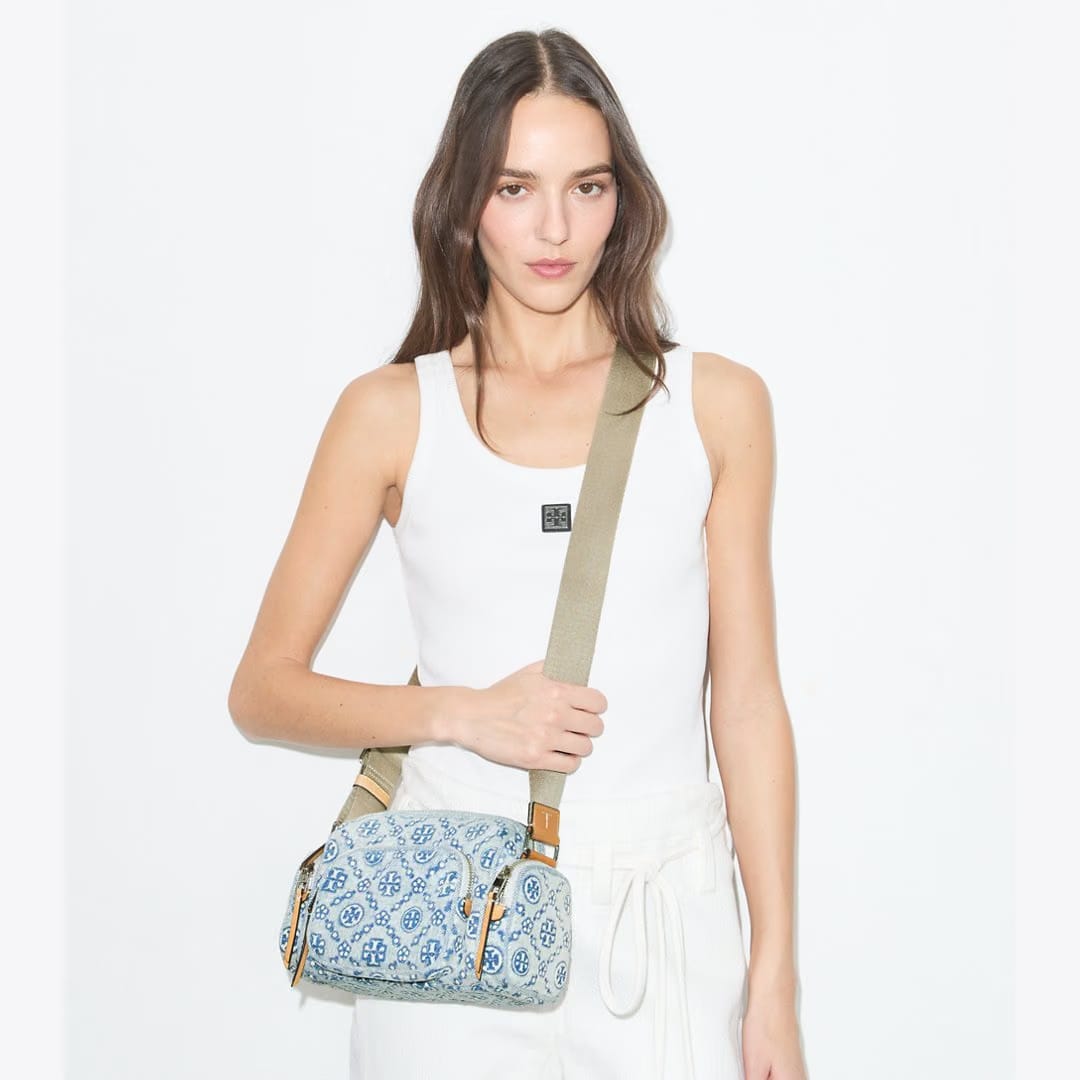 Tory Burch T Monogram Denim Pocket Crossbody Powder Blue