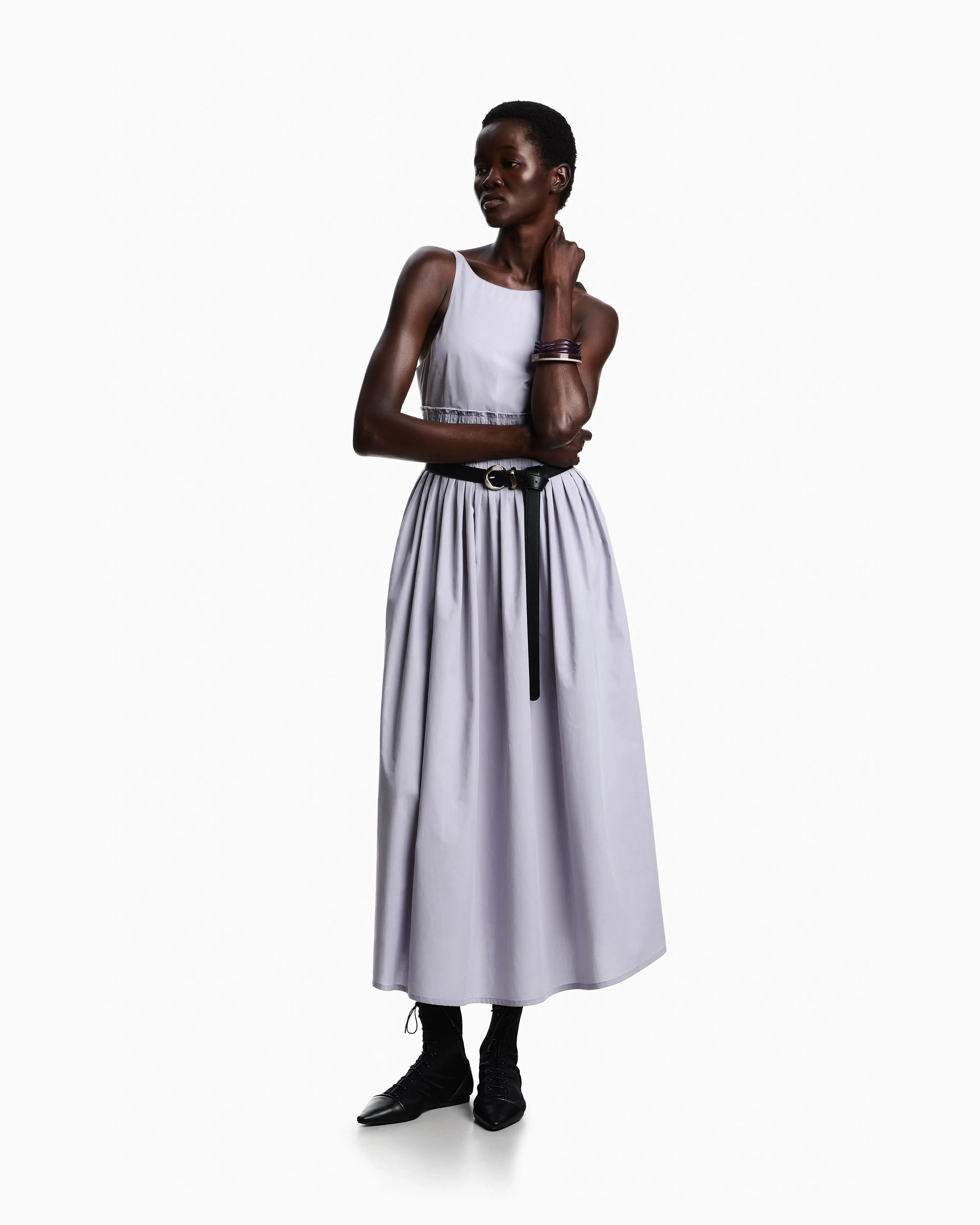 Emporio Armani Long dress in poplin with smocked motif