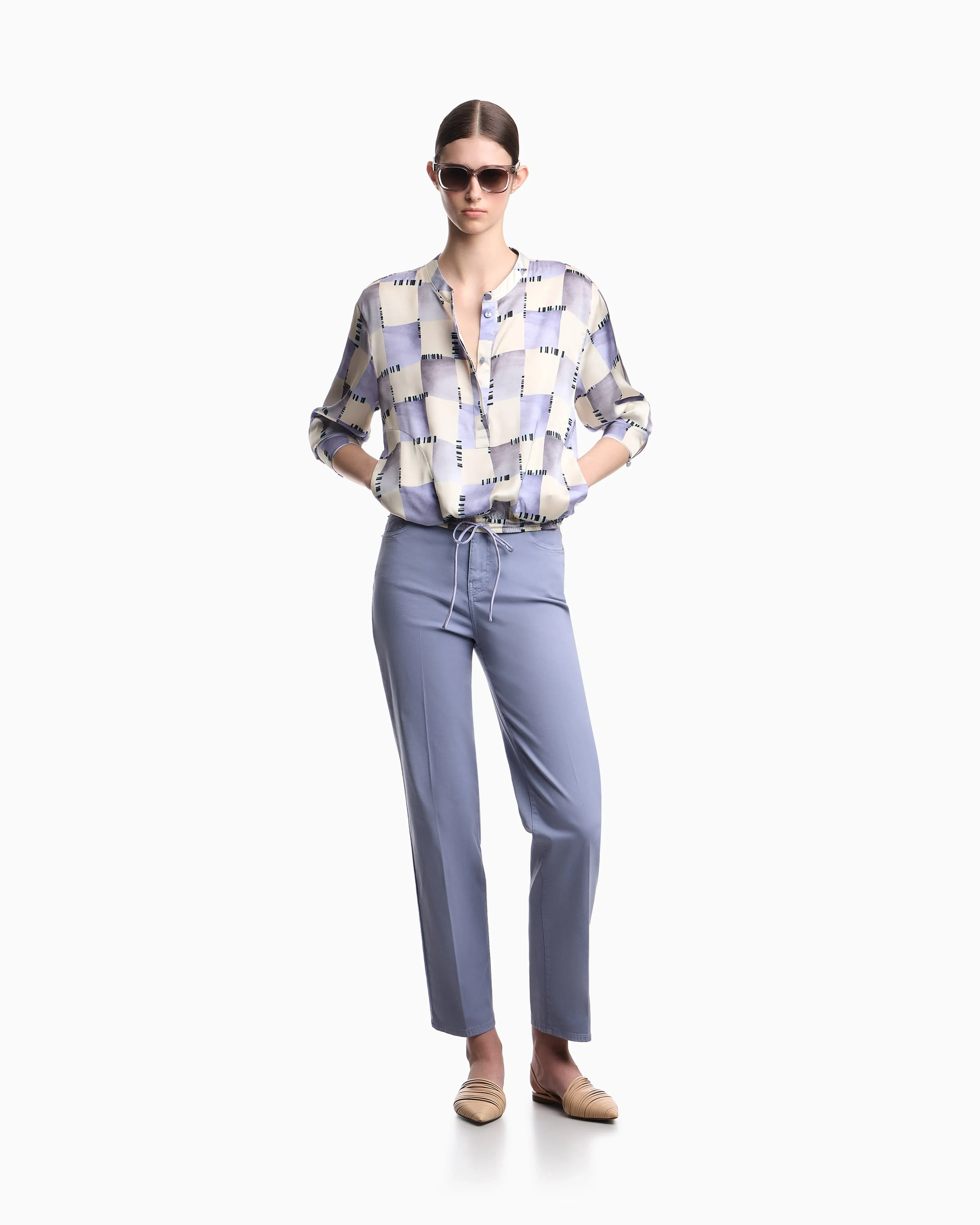 Emporio Armani Satin blouse with check print
