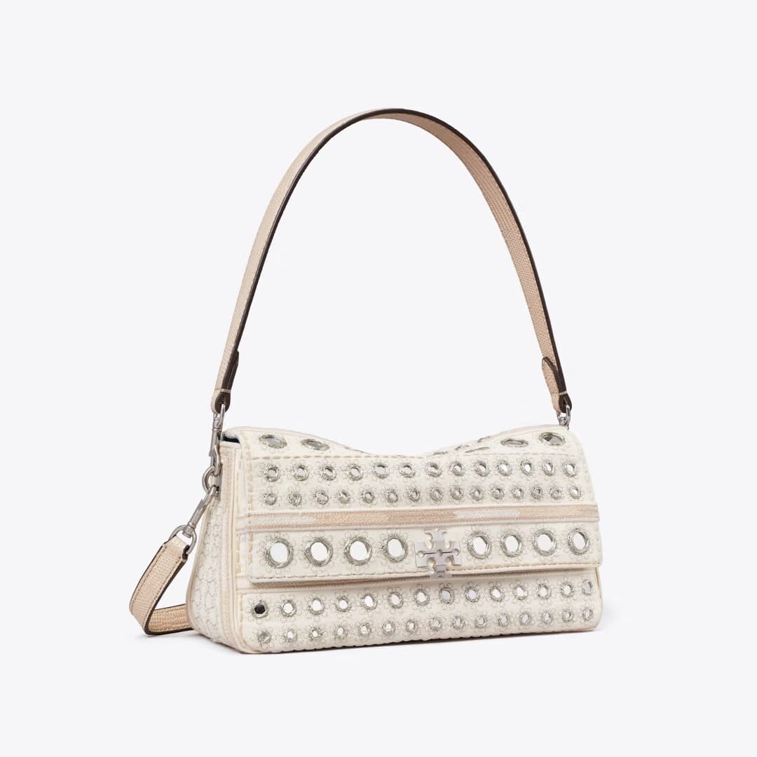 Tory Burch Small Charlie Embellished Shoulder Bag New Ivory