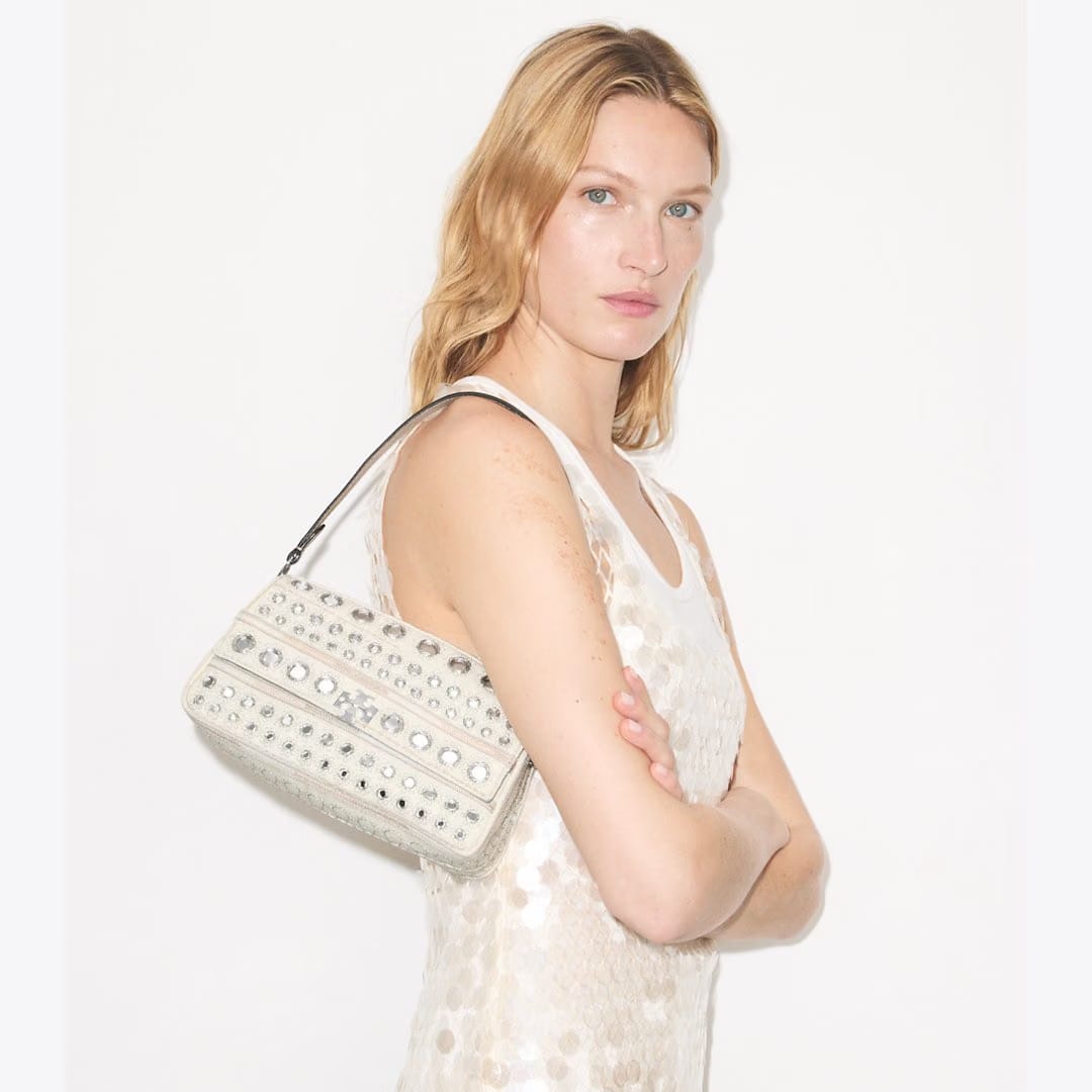 Tory Burch Small Charlie Embellished Shoulder Bag New Ivory
