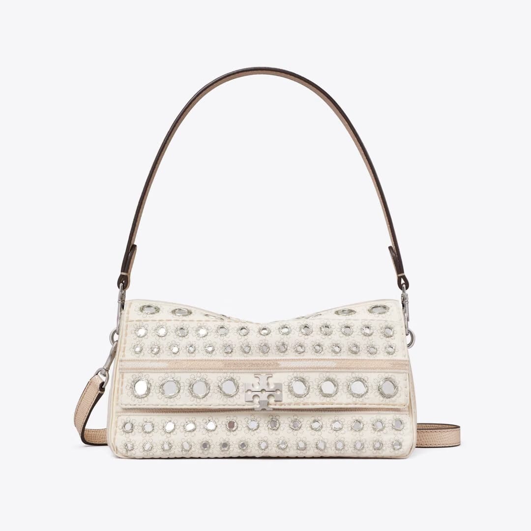 Tory Burch Small Charlie Embellished Shoulder Bag New Ivory