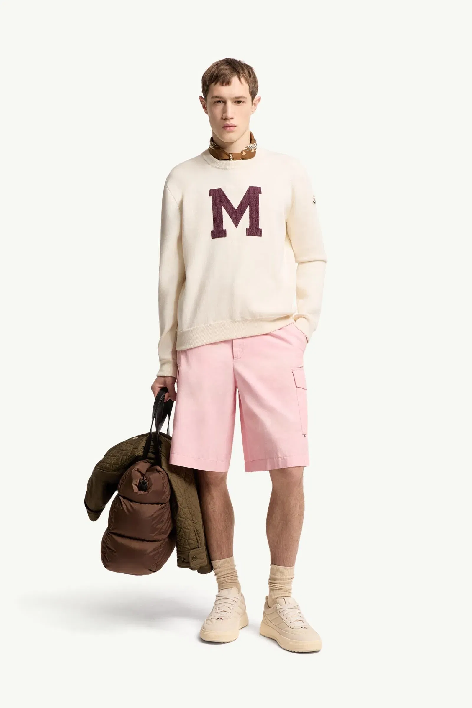Moncler Monogram Cotton Blend Sweater White Ivory White Ivory