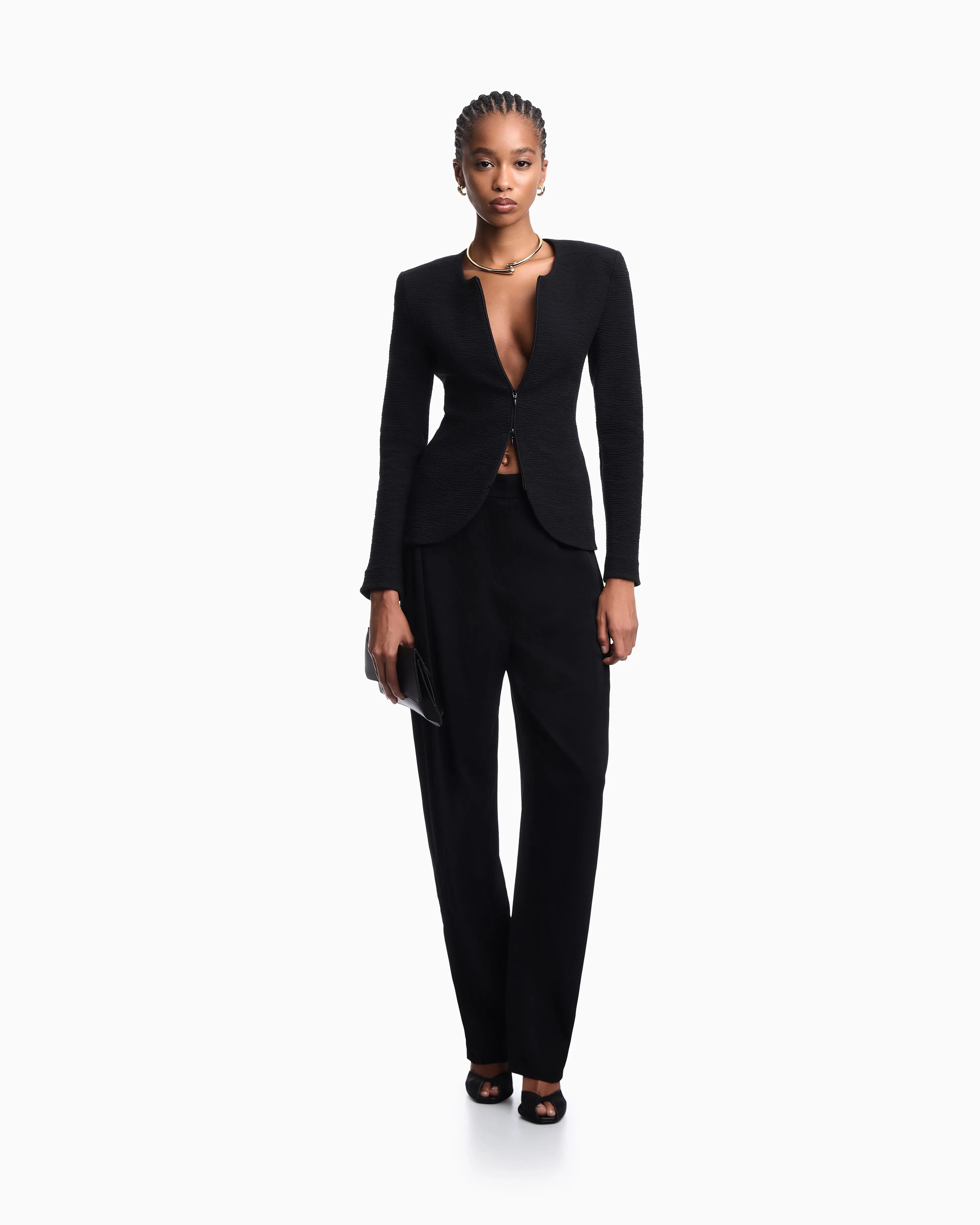Emporio Armani Embossed jersey zip-up jacket