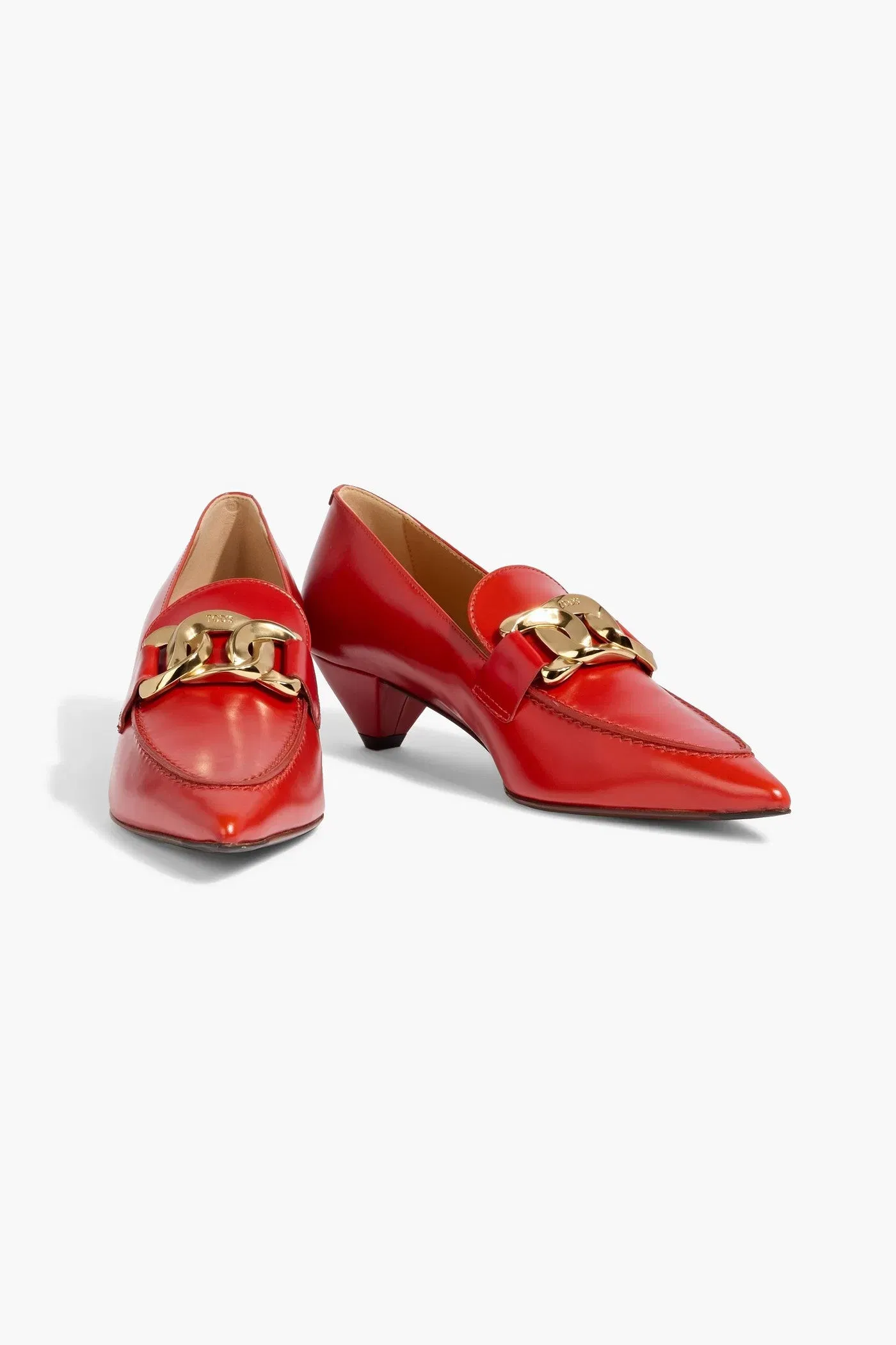 Tod's Chain-Embellished Leather Pumps Tomato Red Women's