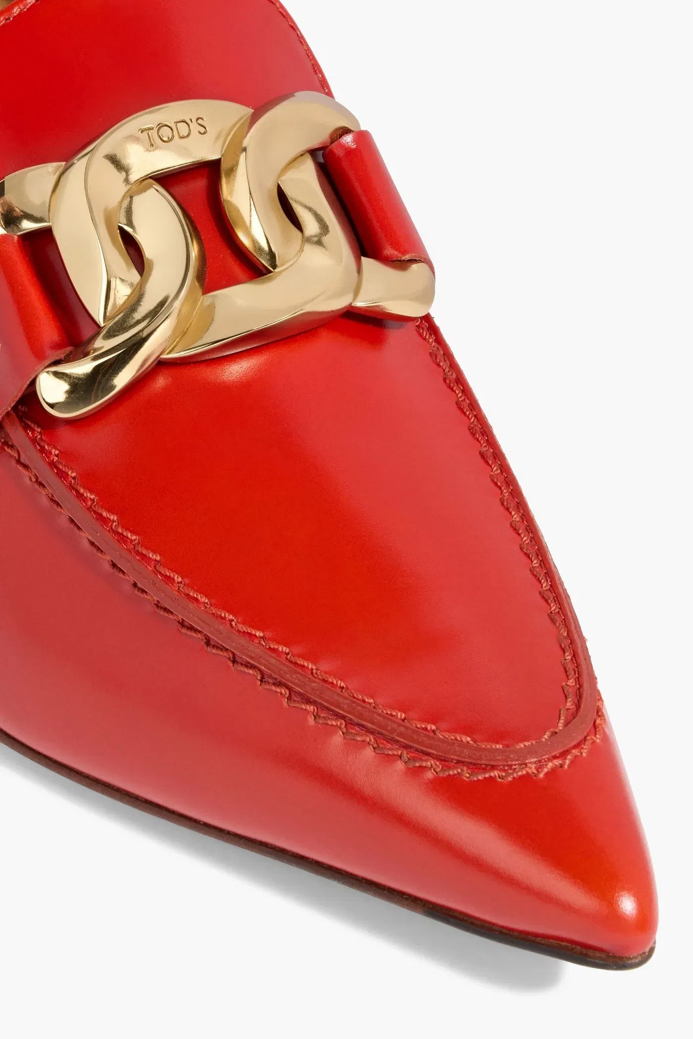 Tod's Chain-Embellished Leather Pumps Tomato Red Women's