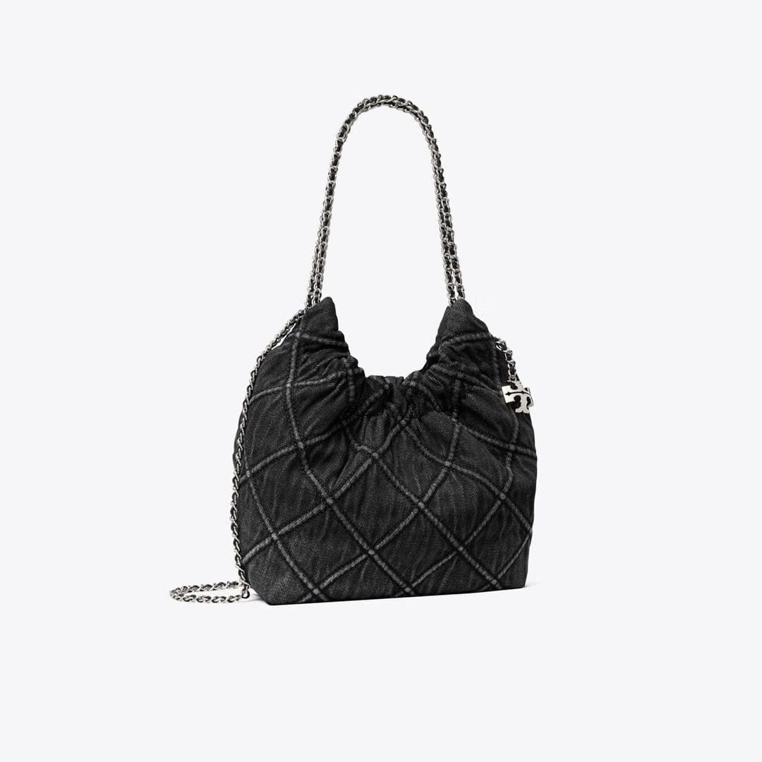 Tory Burch Mini Fleming Soft Denim Hobo Bag Black