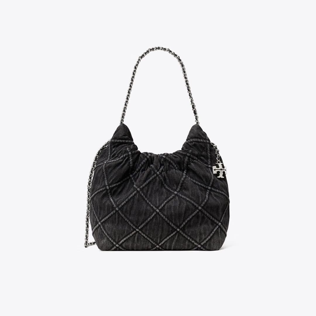 Tory Burch Mini Fleming Soft Denim Hobo Bag Black