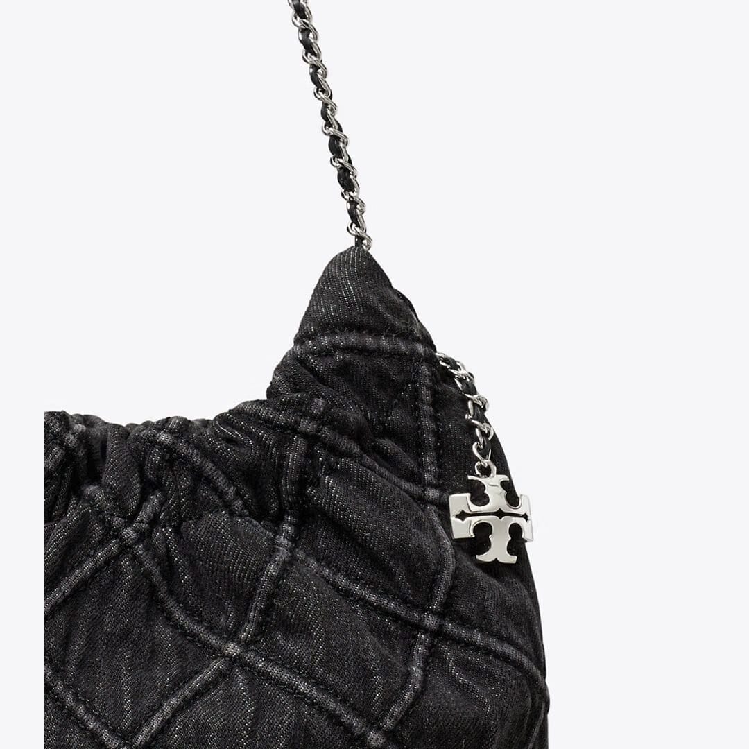 Tory Burch Mini Fleming Soft Denim Hobo Bag Black