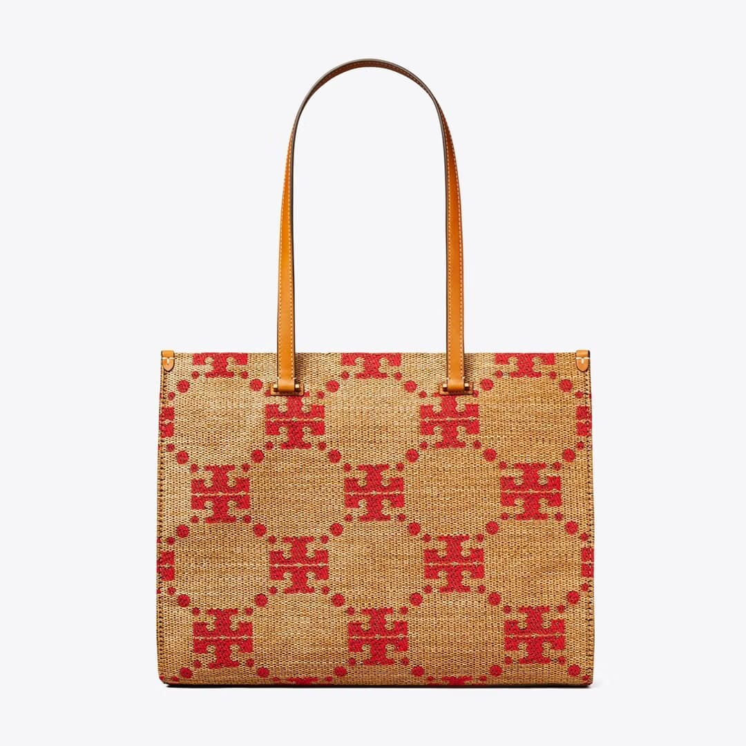Tory Burch T Monogram Woven Tote Natural