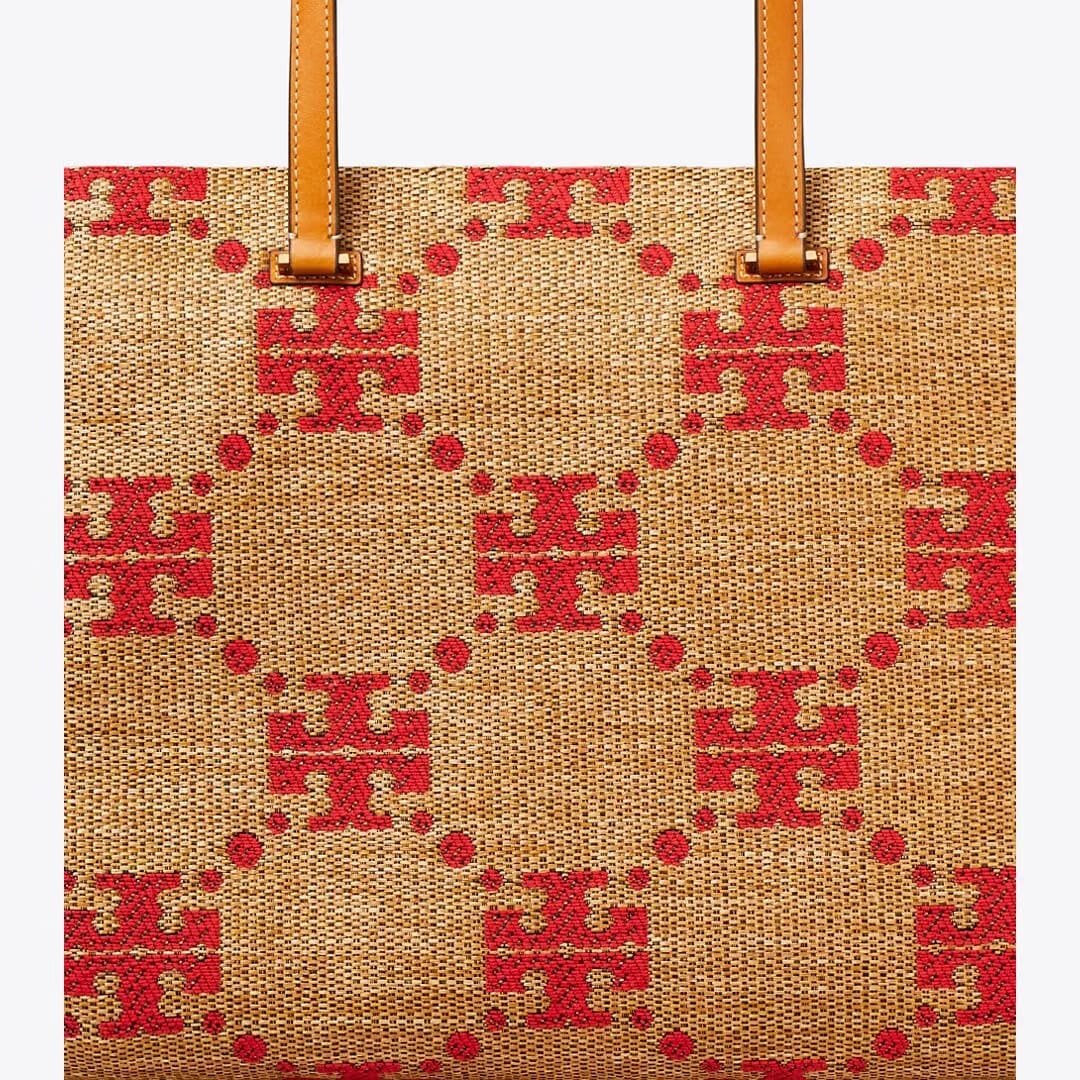 Tory Burch T Monogram Woven Tote Natural