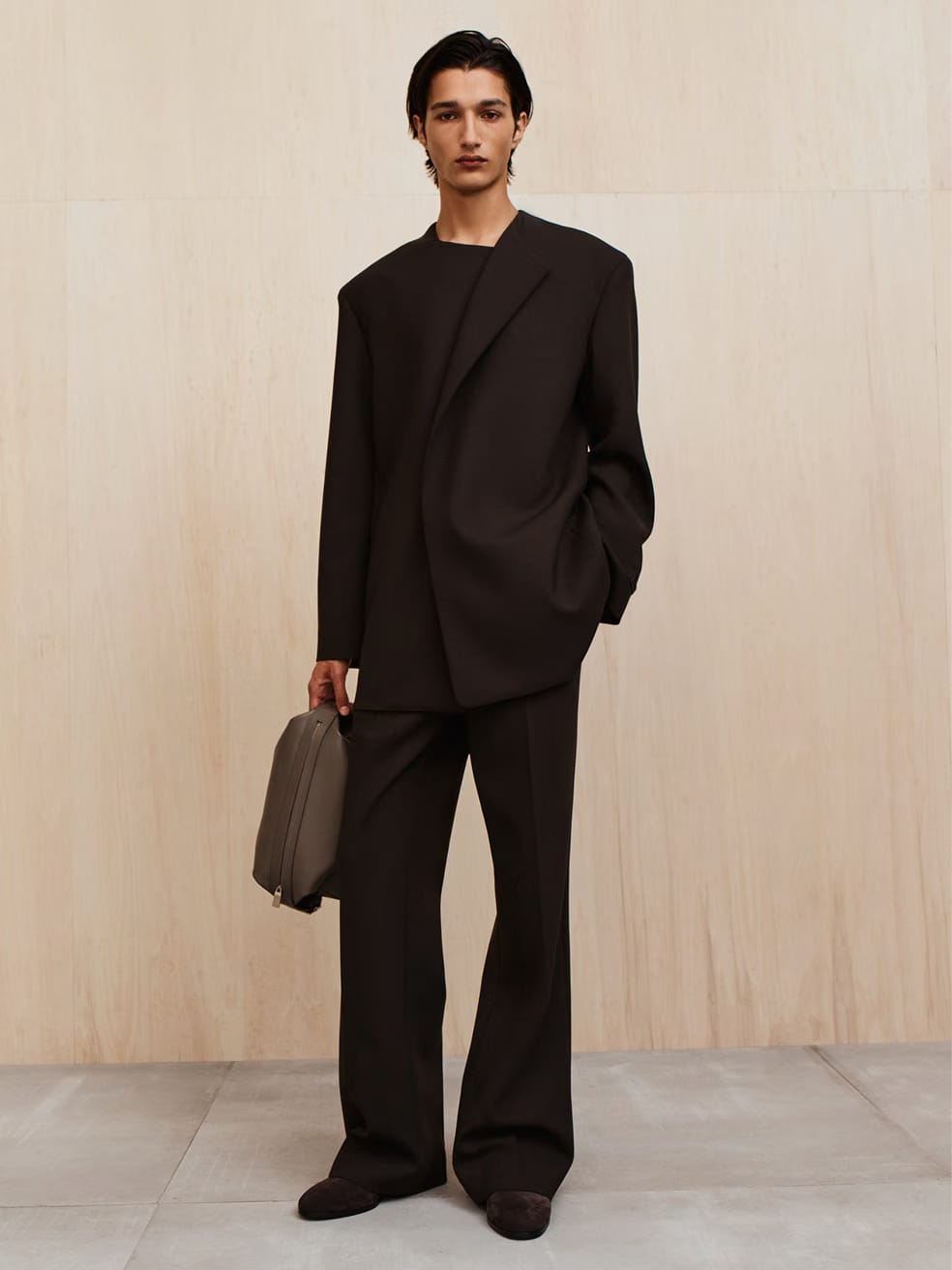 Essentials Double Weave Wool Tailored Flared Pants Brown
