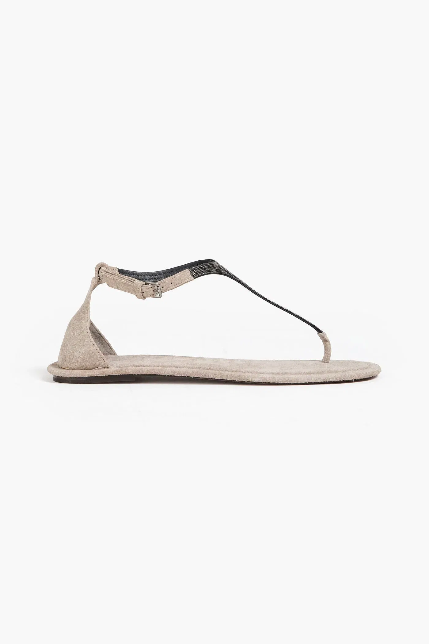 Brunello Cucinelli Bead-Embellished Suede Sandals Stone Women's
