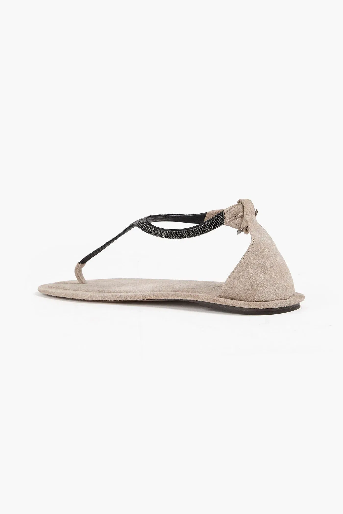 Brunello Cucinelli Bead-Embellished Suede Sandals Stone Women's