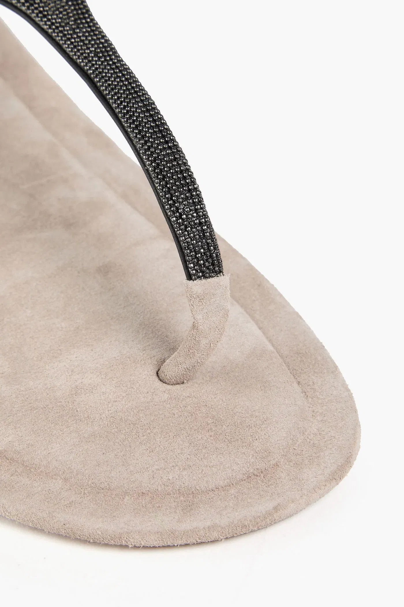 Brunello Cucinelli Bead-Embellished Suede Sandals Stone Women's