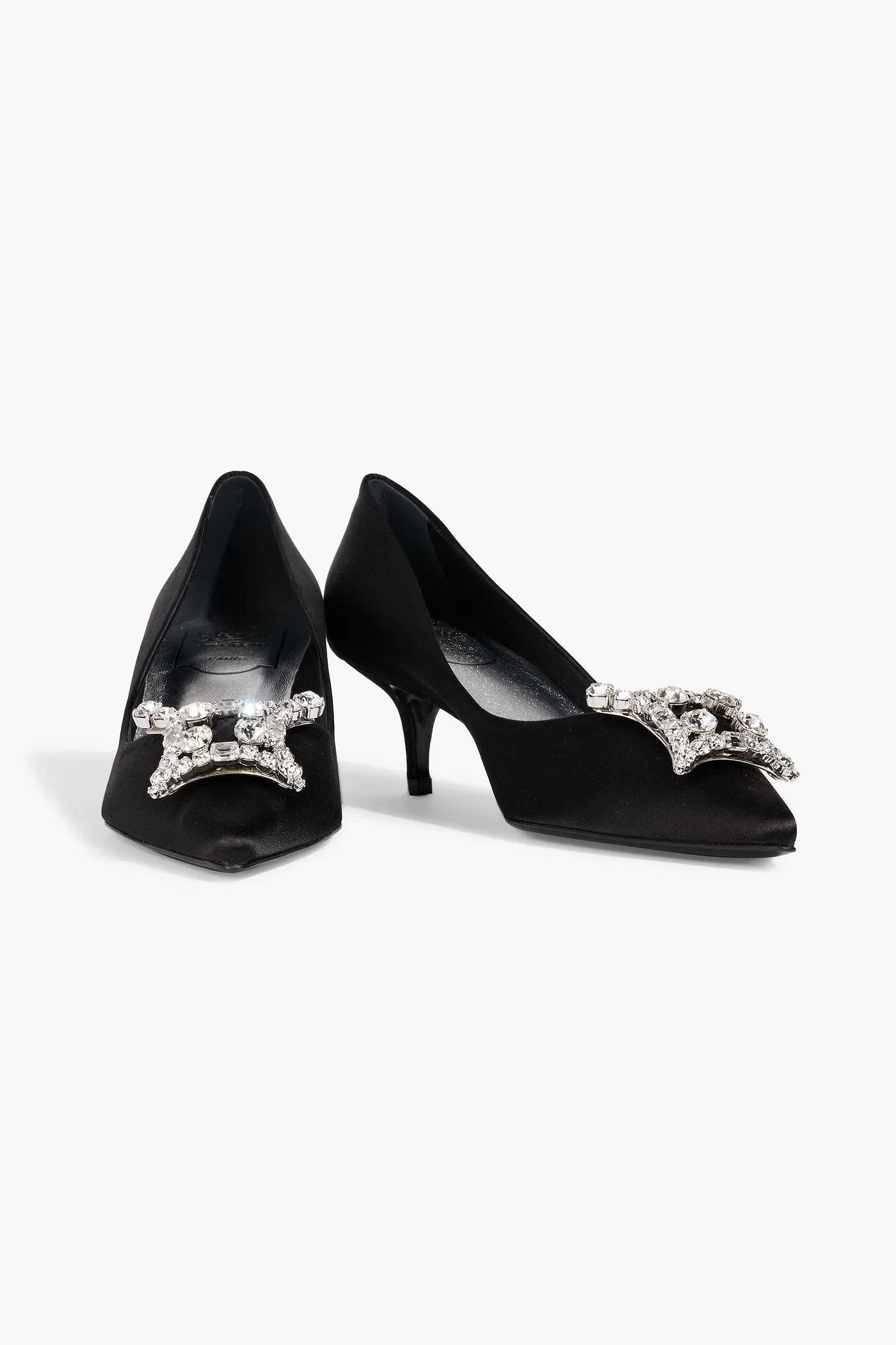 Roger Vivier Decollete King Crystal-Embellished Satin Pumps Black Women's