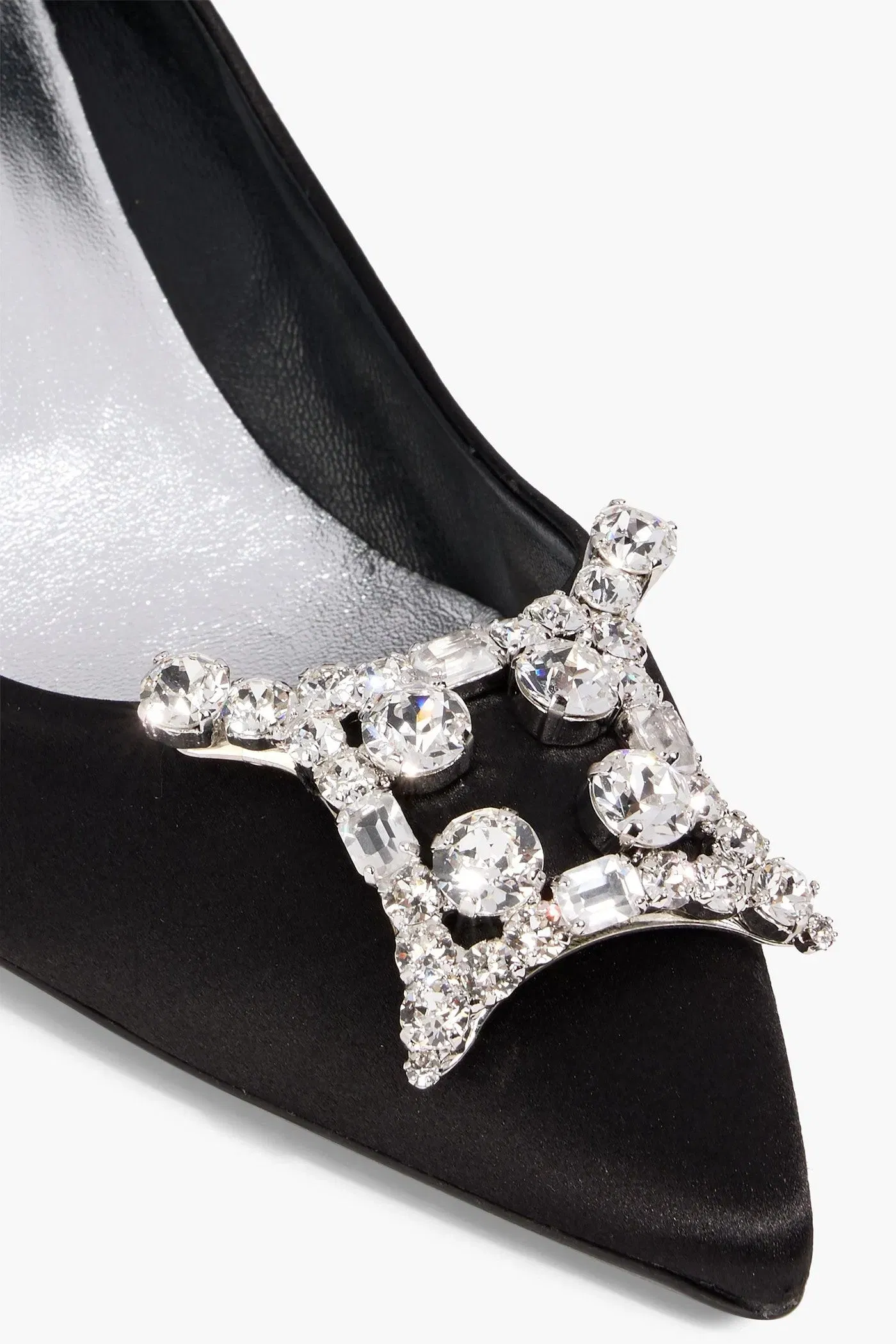 Roger Vivier Decollete King Crystal-Embellished Satin Pumps Black Women's