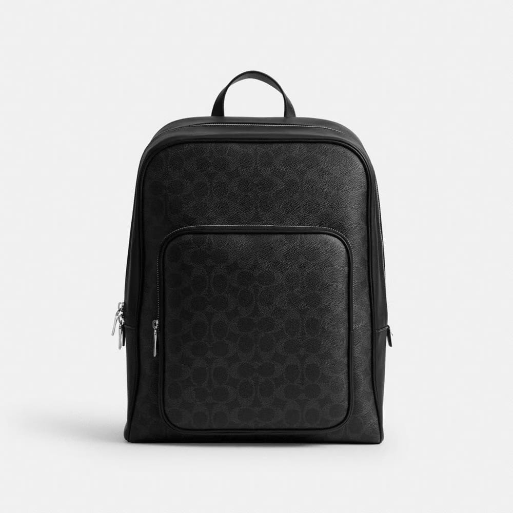 Coach Aiden Backpack In Signature Canvas Silver Black Signature