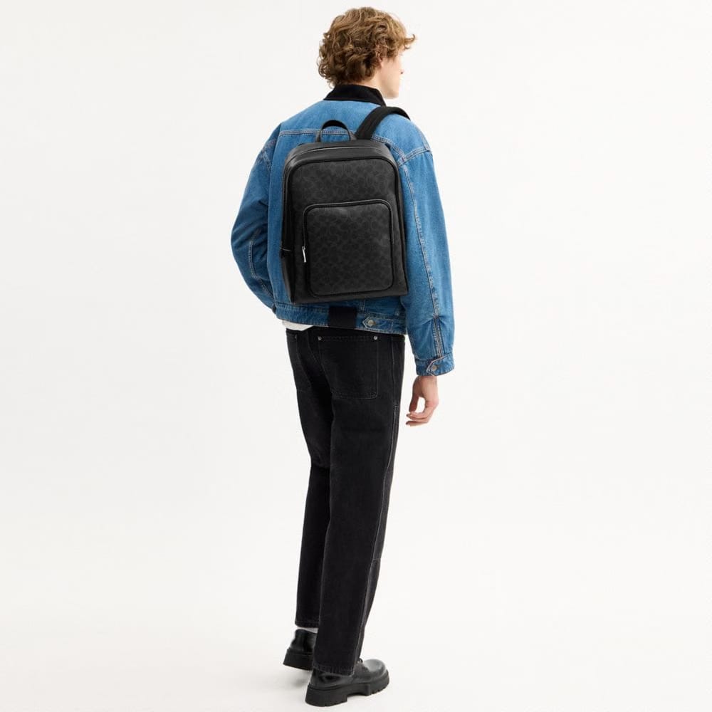 Coach Aiden Backpack In Signature Canvas Silver Black Signature