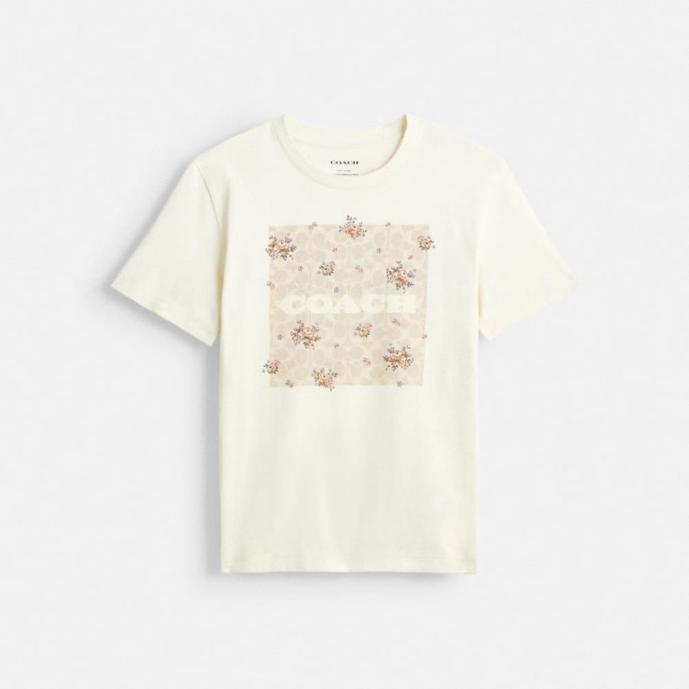 Coach Spring Blossom Signature Square Classic T-Shirt In Organic Cotton Cream